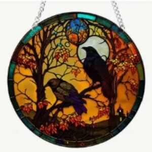 1pc 6"x6" Acrylic Hanging Decoration, Halloween Crow Castle Pendant